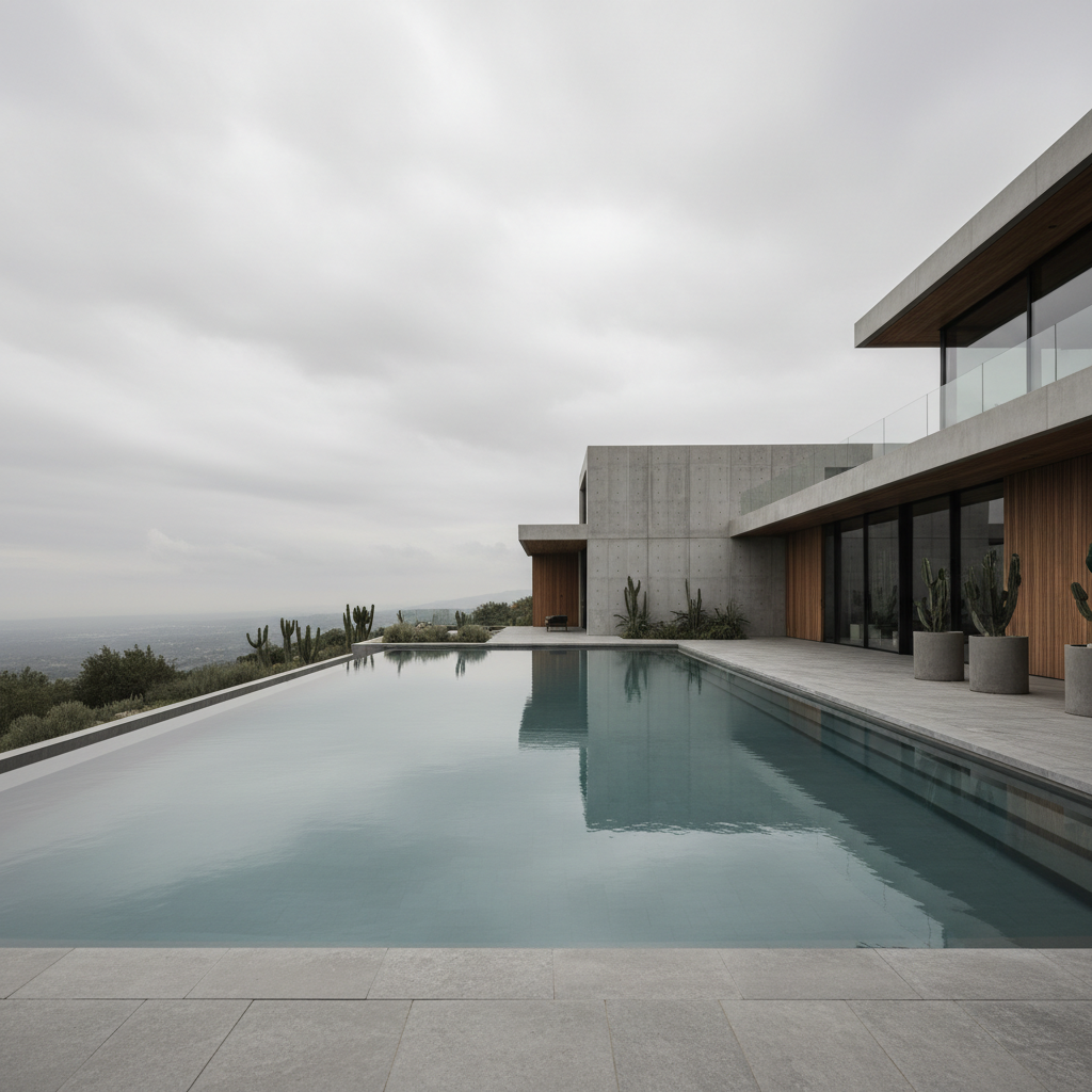 Luxury pool with dull flat water lacking sparkle