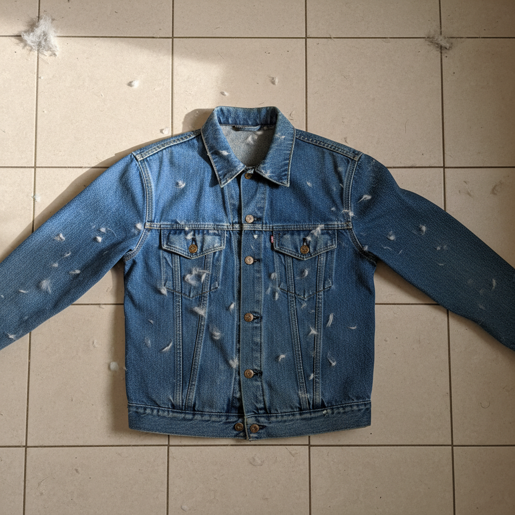 Same denim jacket on white background with preserved texture and no pet hair