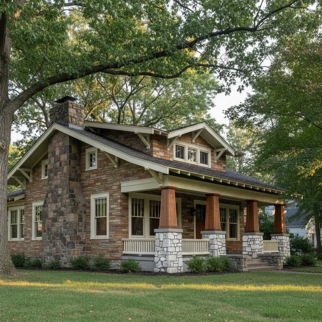 Same craftsman home with natural fieldstone veneer applied to full facade from reference sample