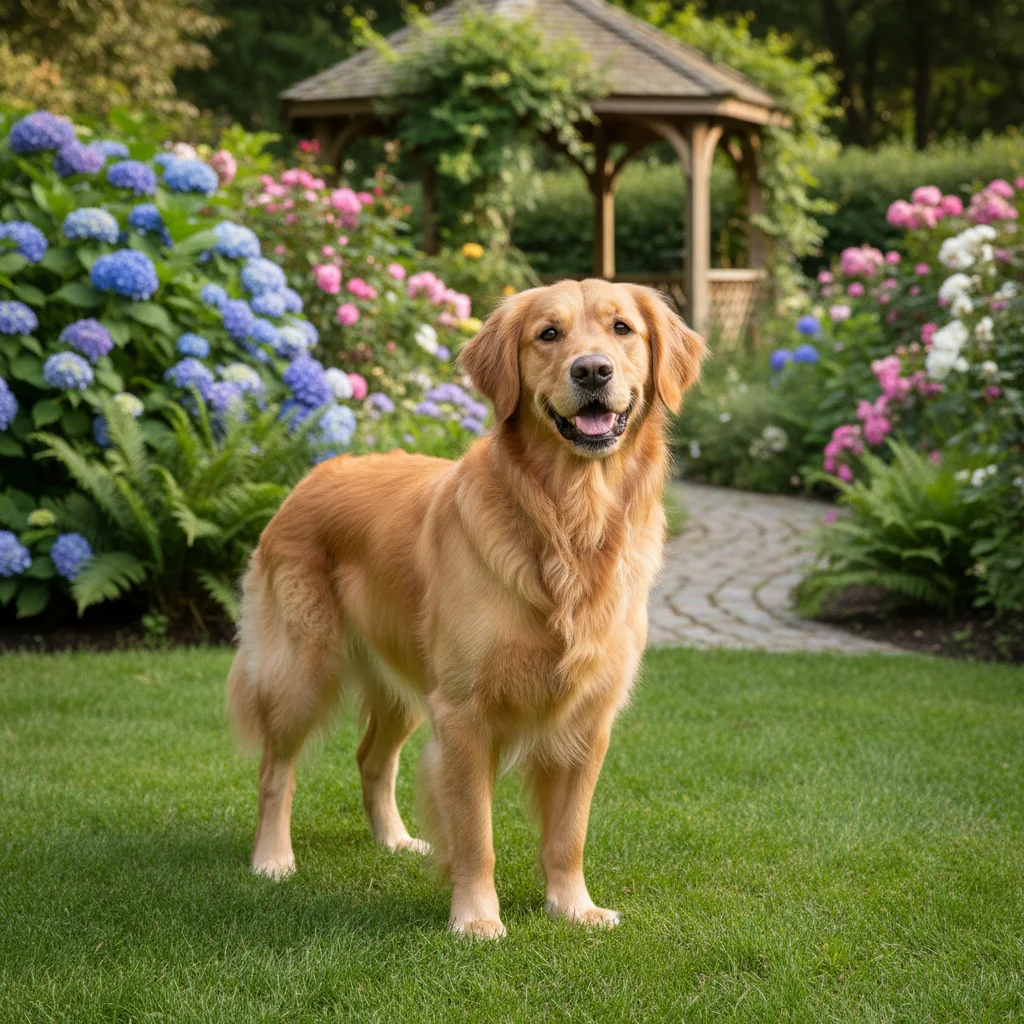 Well-groomed dog standing outdoors