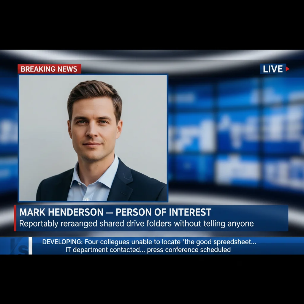Same man's face composited into a cable news breaking news broadcast with chyron and scrolling ticker