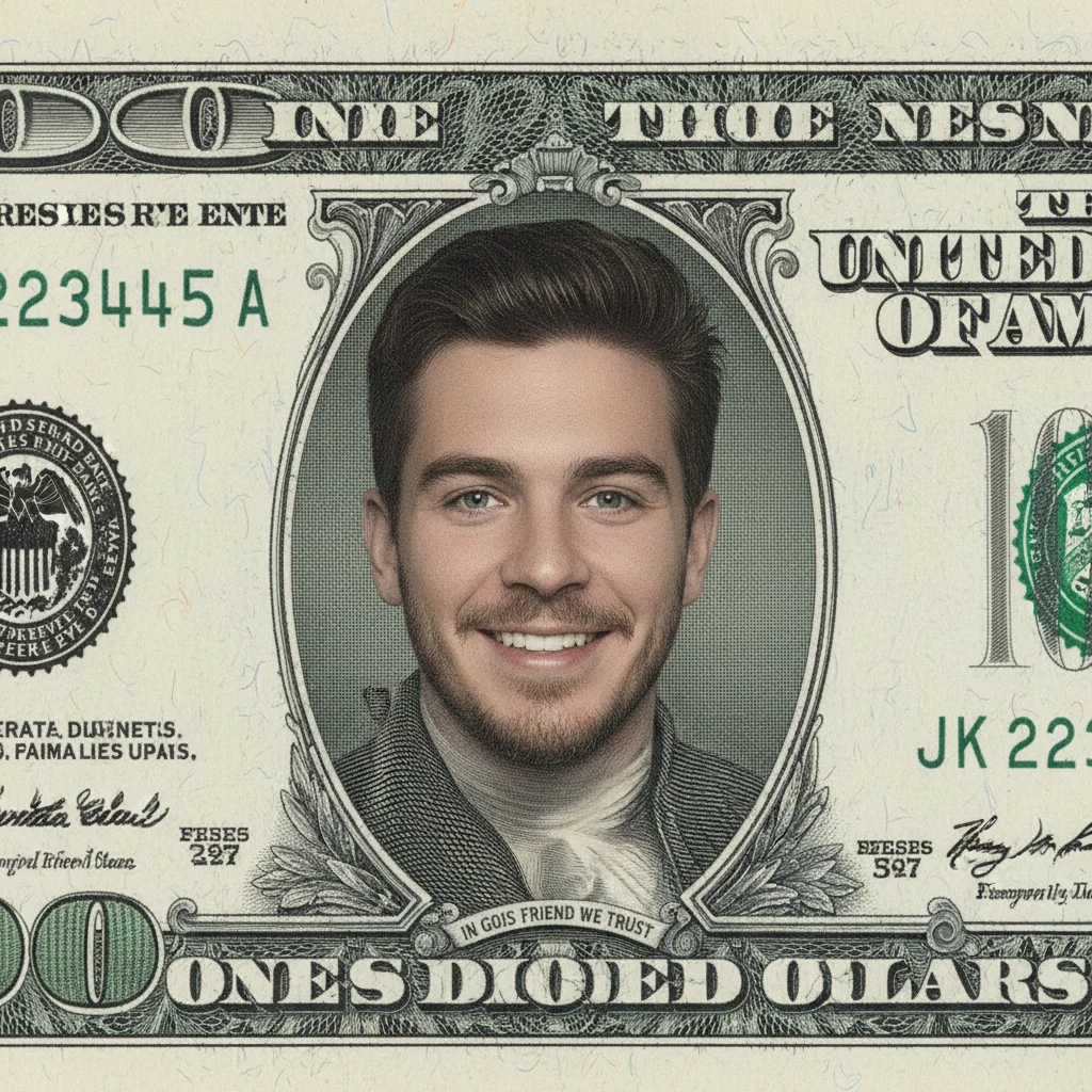 Photo after put a friend's face on a dollar bill with AI