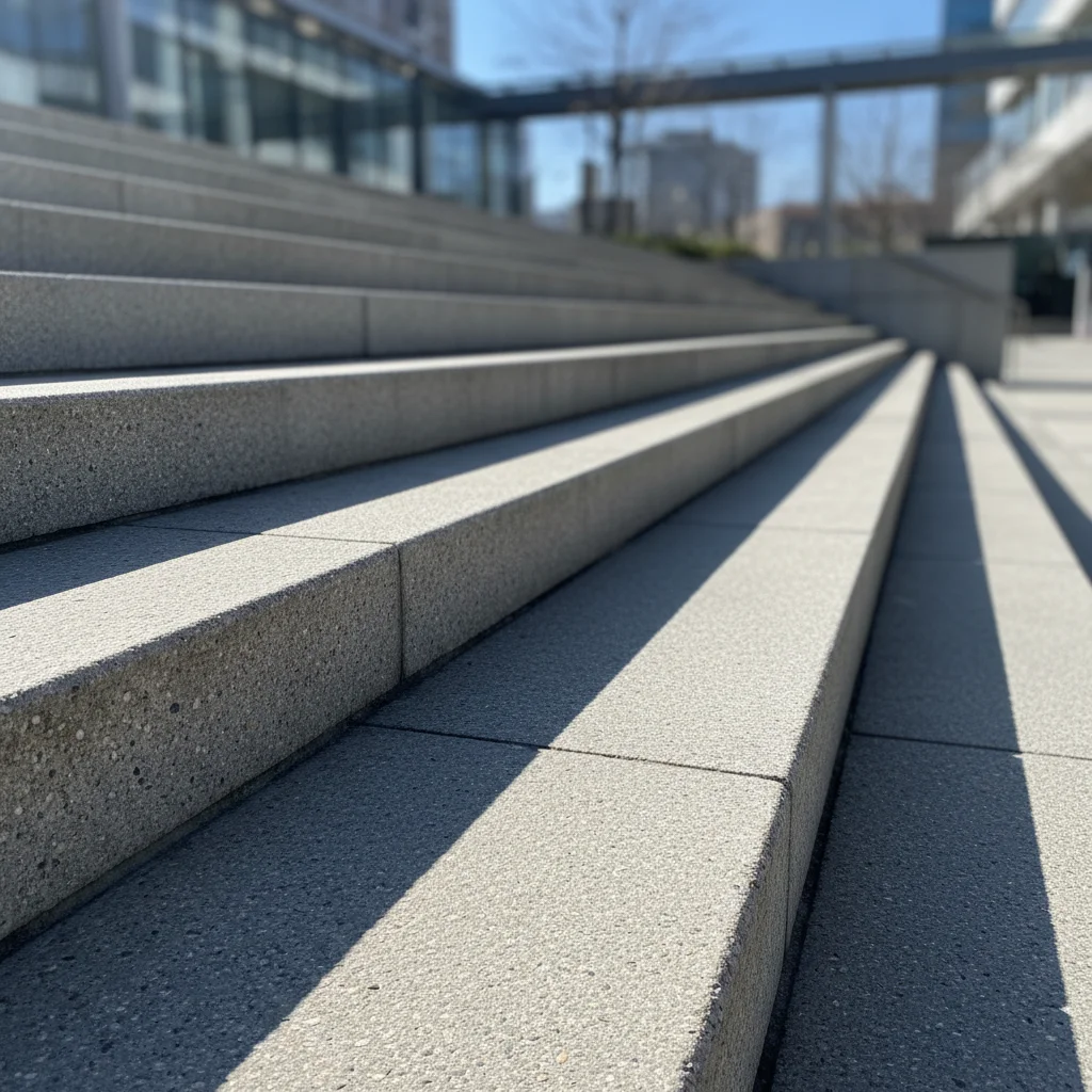 Empty outdoor concrete step with strong daylight