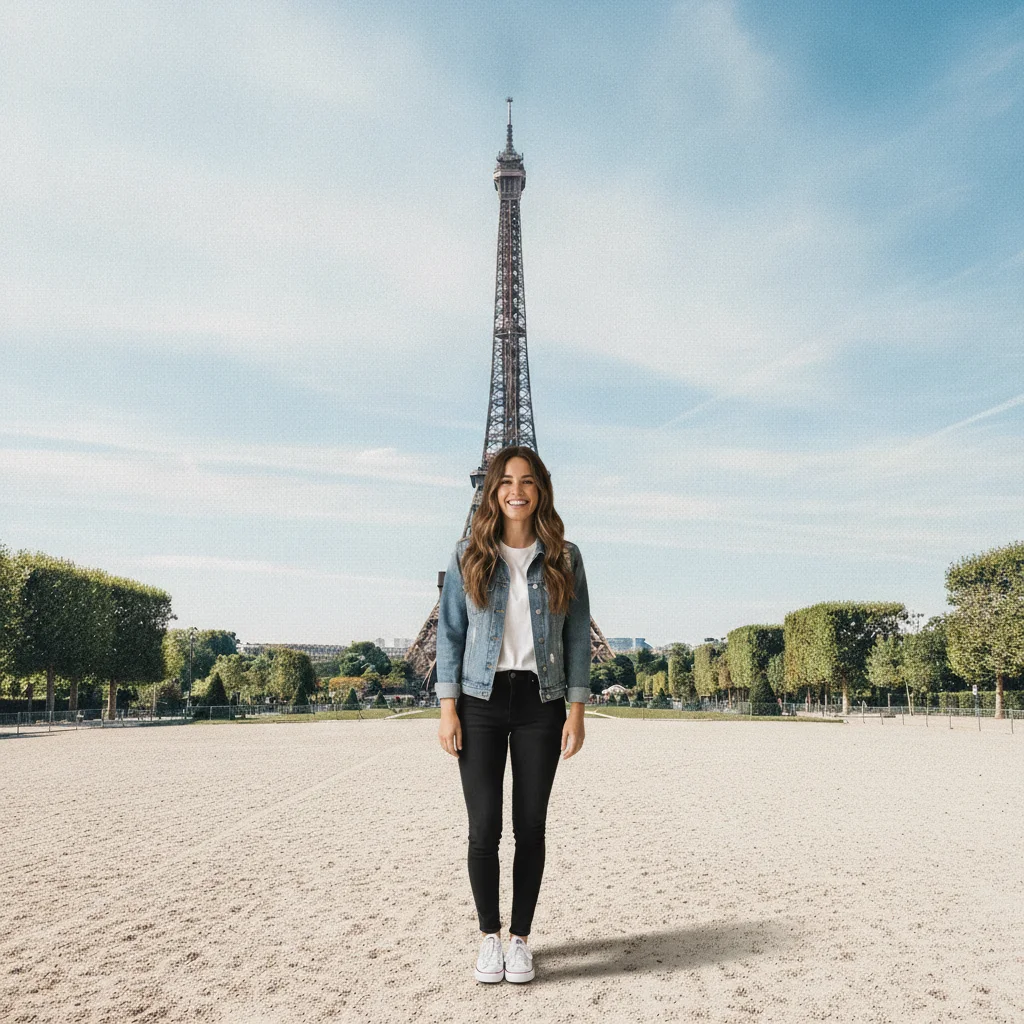 Person naturally placed at the landmark