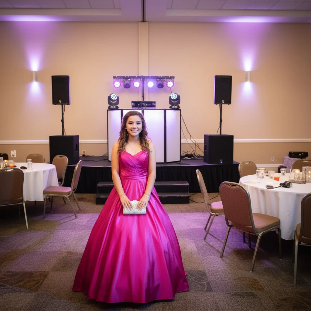 Clean photo with crowd removed, natural lighting, birthday girl shining