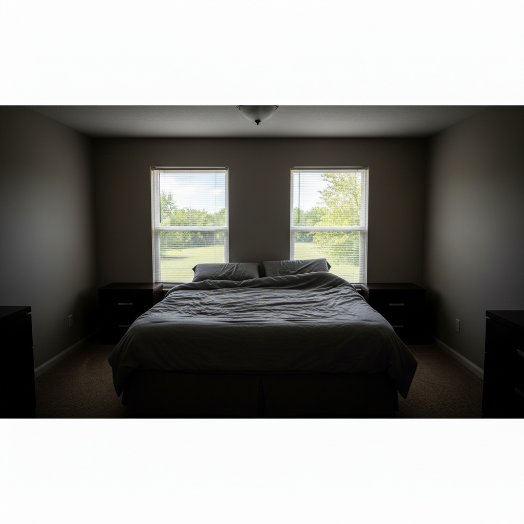 Bright inviting bedroom with visible window view