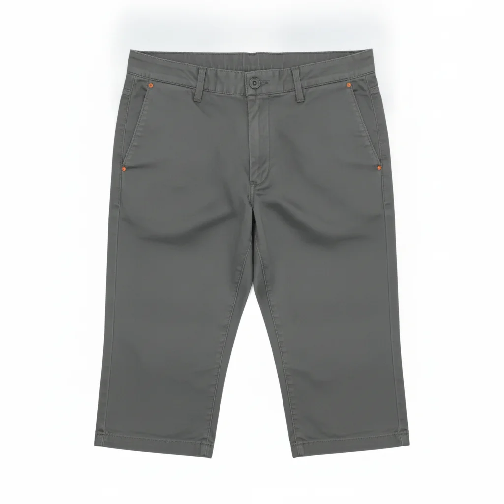 Same trousers in charcoal grey with belt loops and stitching preserved