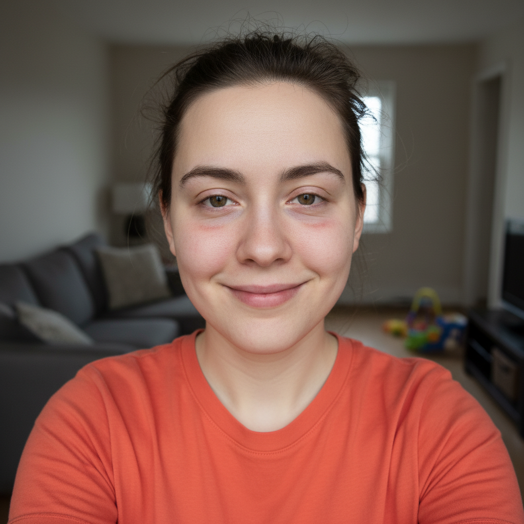 Tired parent selfie with puffy eye bags