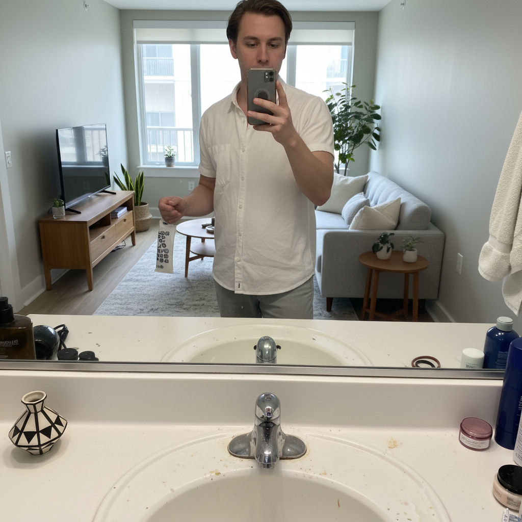 Selfie with clean modern apartment background