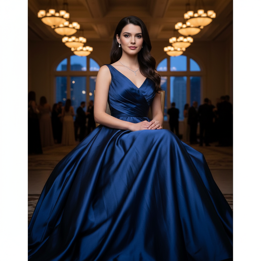 Woman in wrinkled formal dress