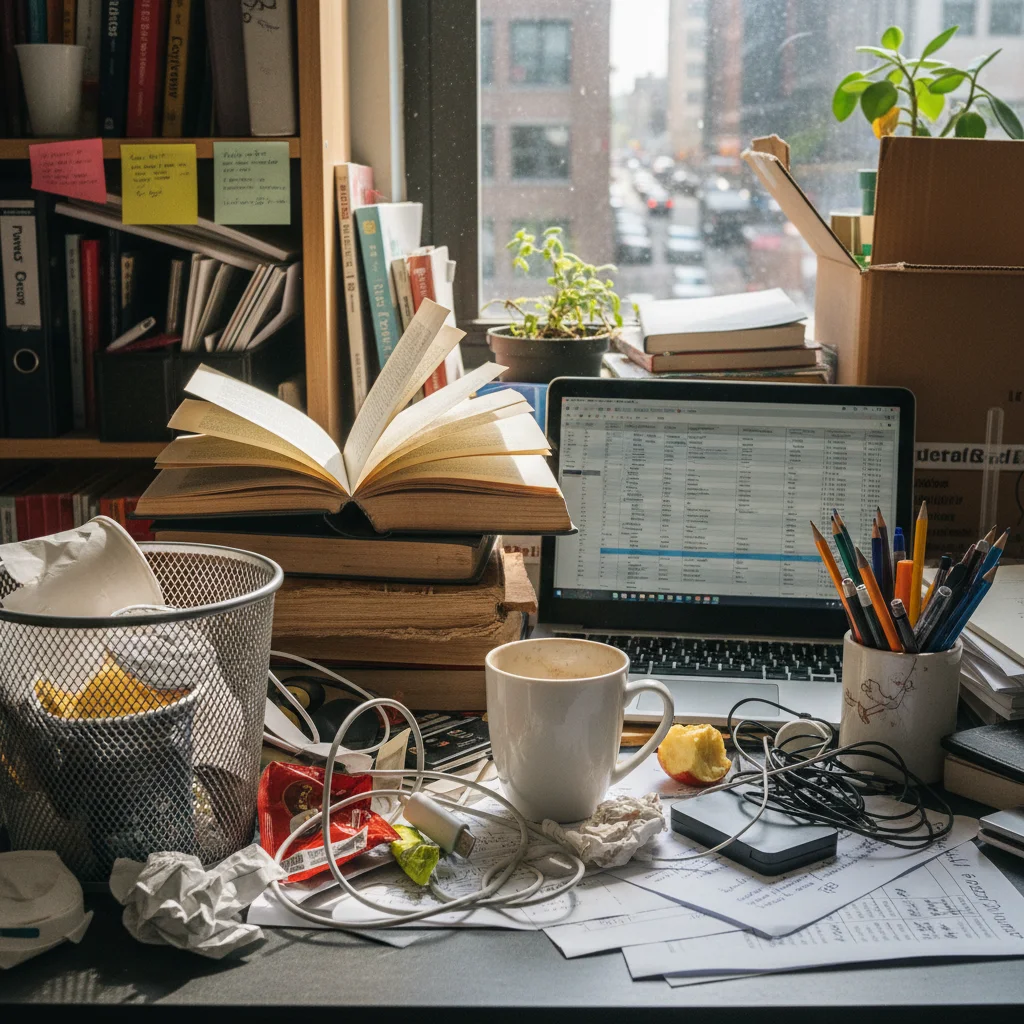 Living room floor with toys and items
