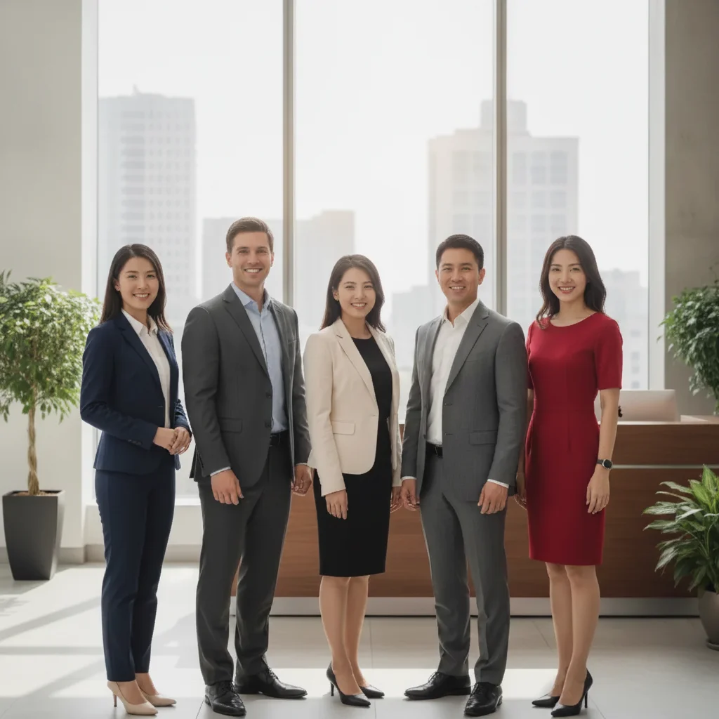 Same team photo with the company branding removed and the top area cleaned up