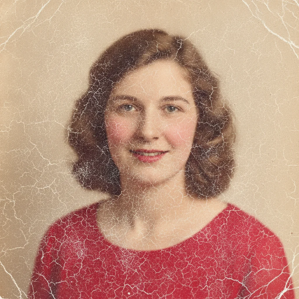 Vintage studio portrait covered in a network of fine white emulsion cracks