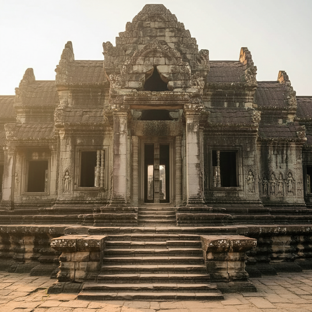 Empty temple entrance showing stone columns and steps