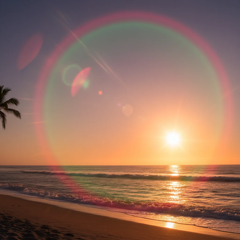 Sunset with lens flare spots