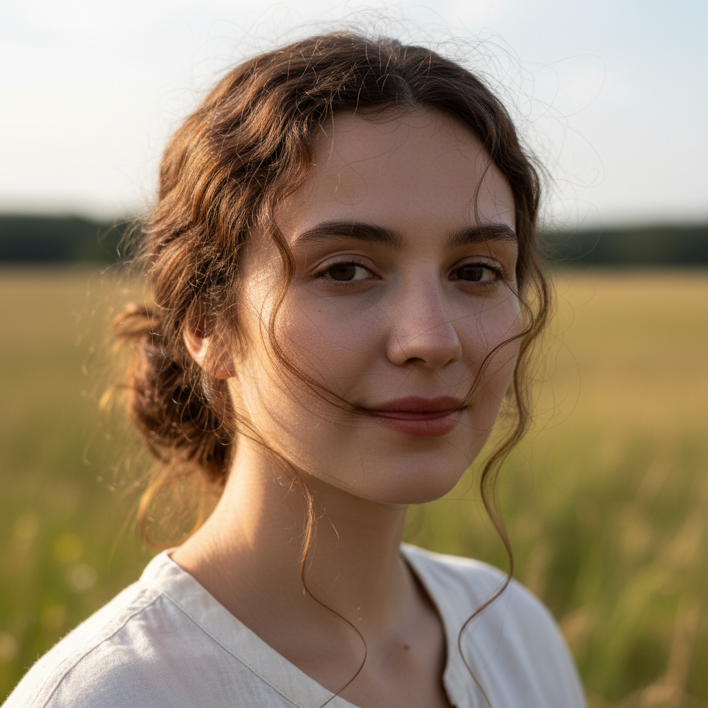Outdoor portrait with multiple flyaway strands crossing the face