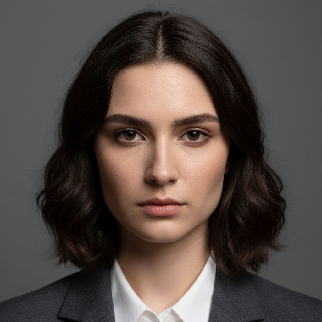 Same headshot with hair strand removed and eye fully visible