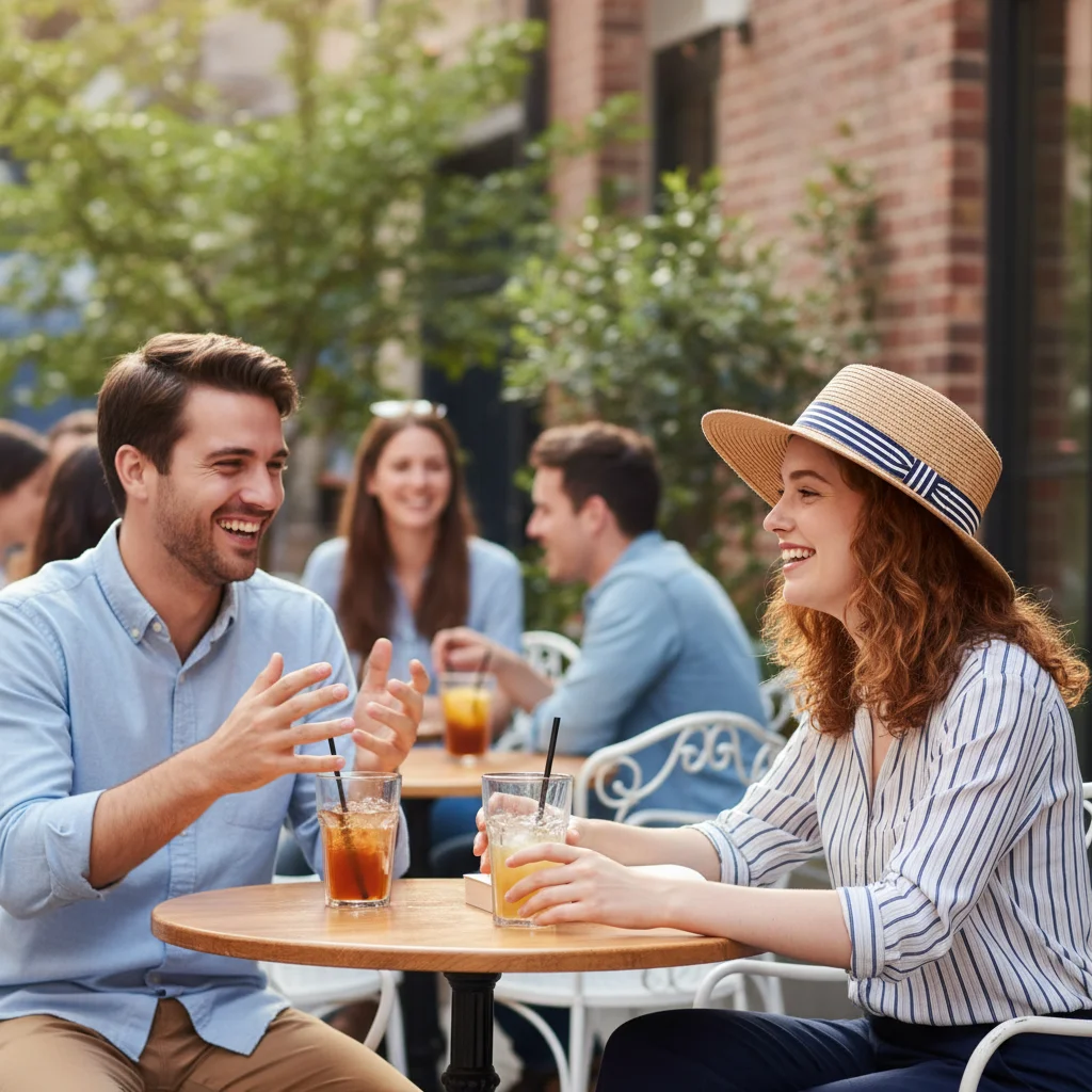 Woman wearing red beanie with blonde hair at sides