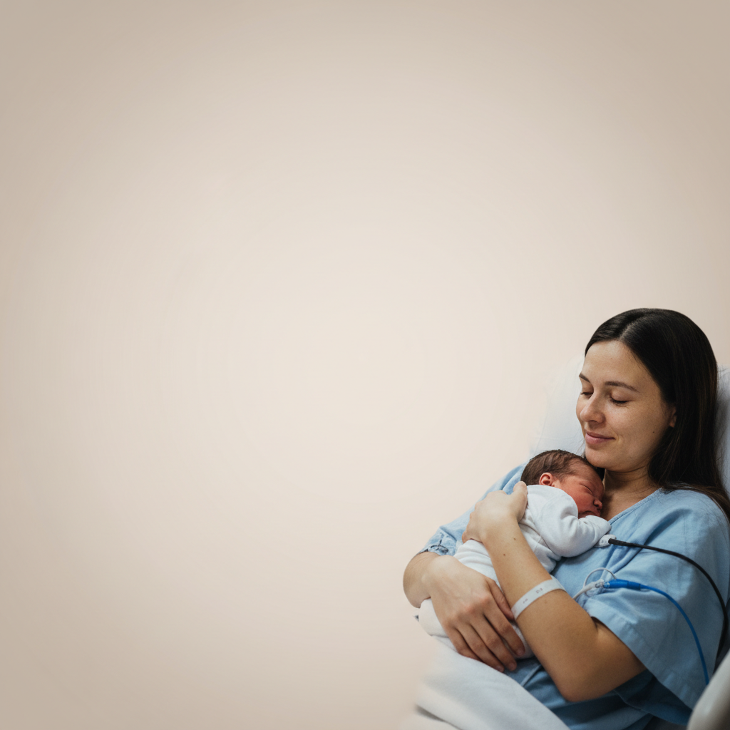 Mother and newborn with peaceful background, no equipment