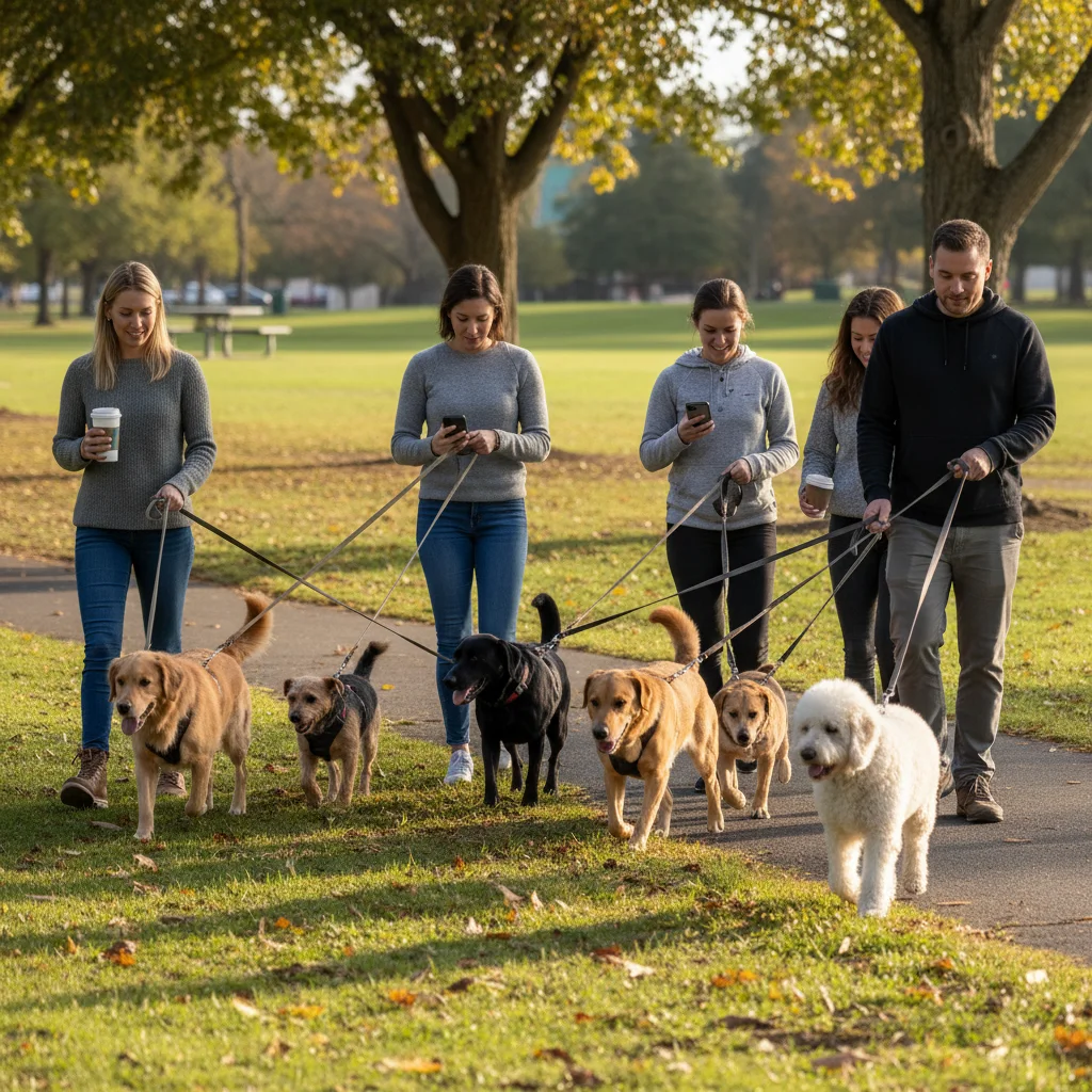 White Samoyed with leash crossing chest area