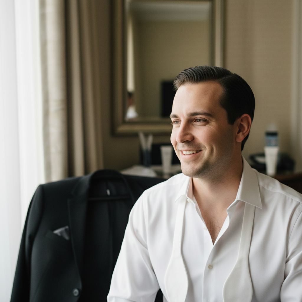 Same portrait showing clean-shaven look preview