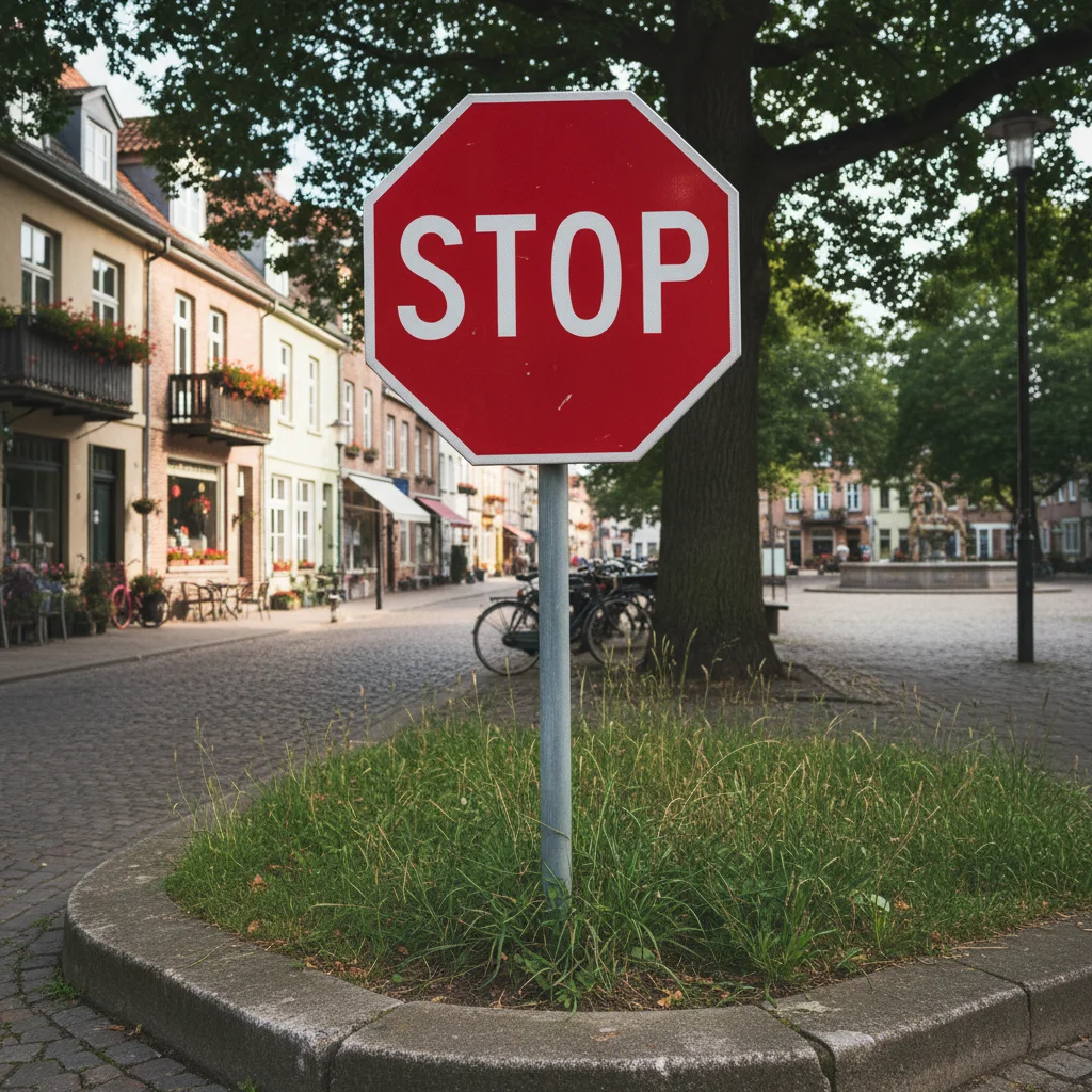European street with stop sign on the left