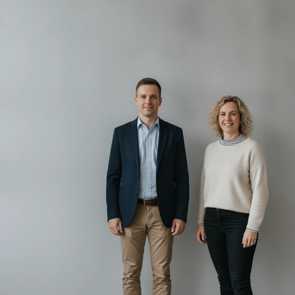 Two people remaining with the left person removed and wall filled in