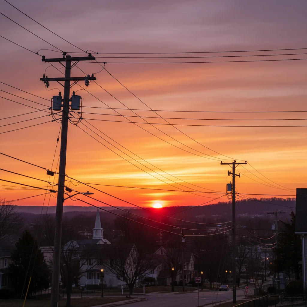 Sunset with wires crossing sky