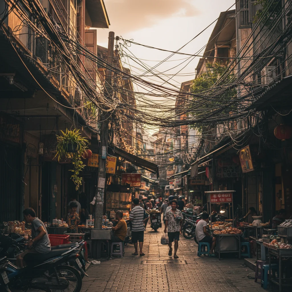 Street with overhead cables