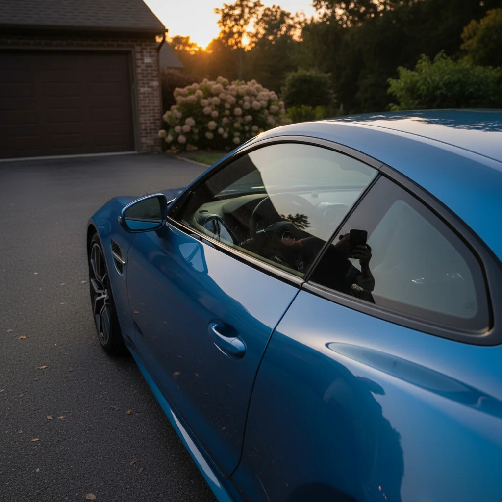 Shiny car with photographer reflection
