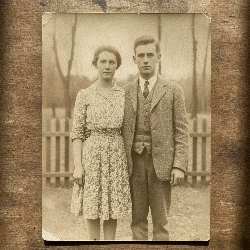 Same photo with the crease completely removed and content seamlessly blended