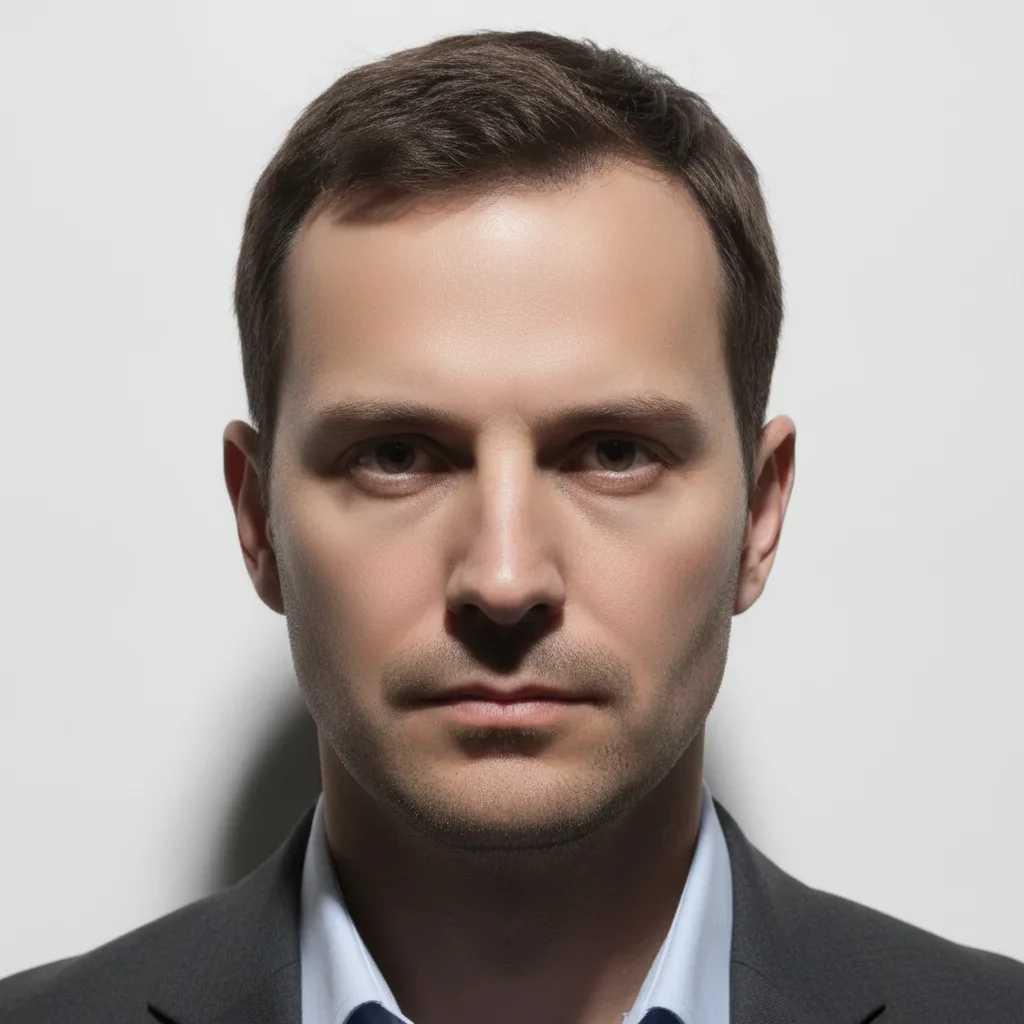 Same headshot with under-eye and under-nose shadows removed and skin tone balanced