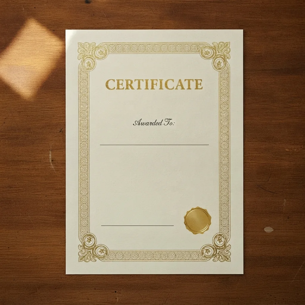 Same certificate with the signature removed and the seal intact