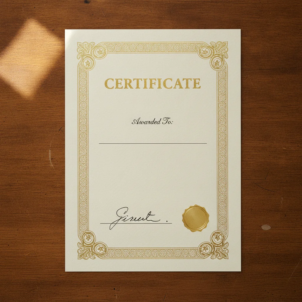 Certificate with a handwritten signature next to a gold seal at the bottom