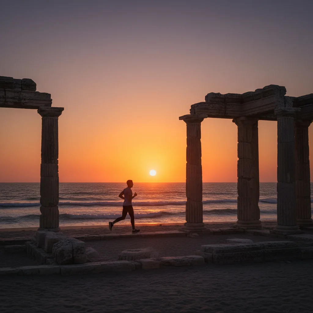 Beach with runner in background