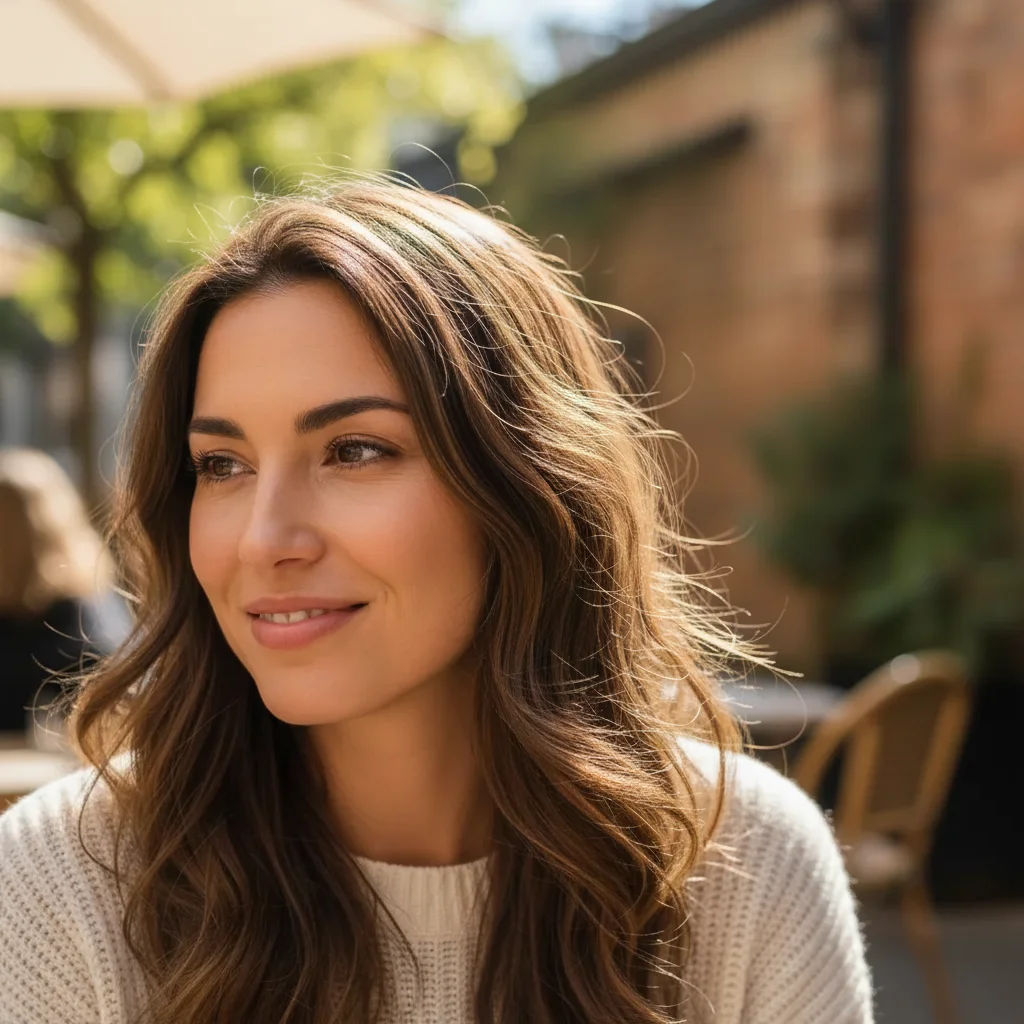 Clean beach portrait with hair strands removed from face