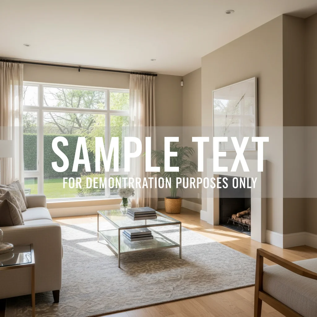 Living room with SAMPLE text overlay