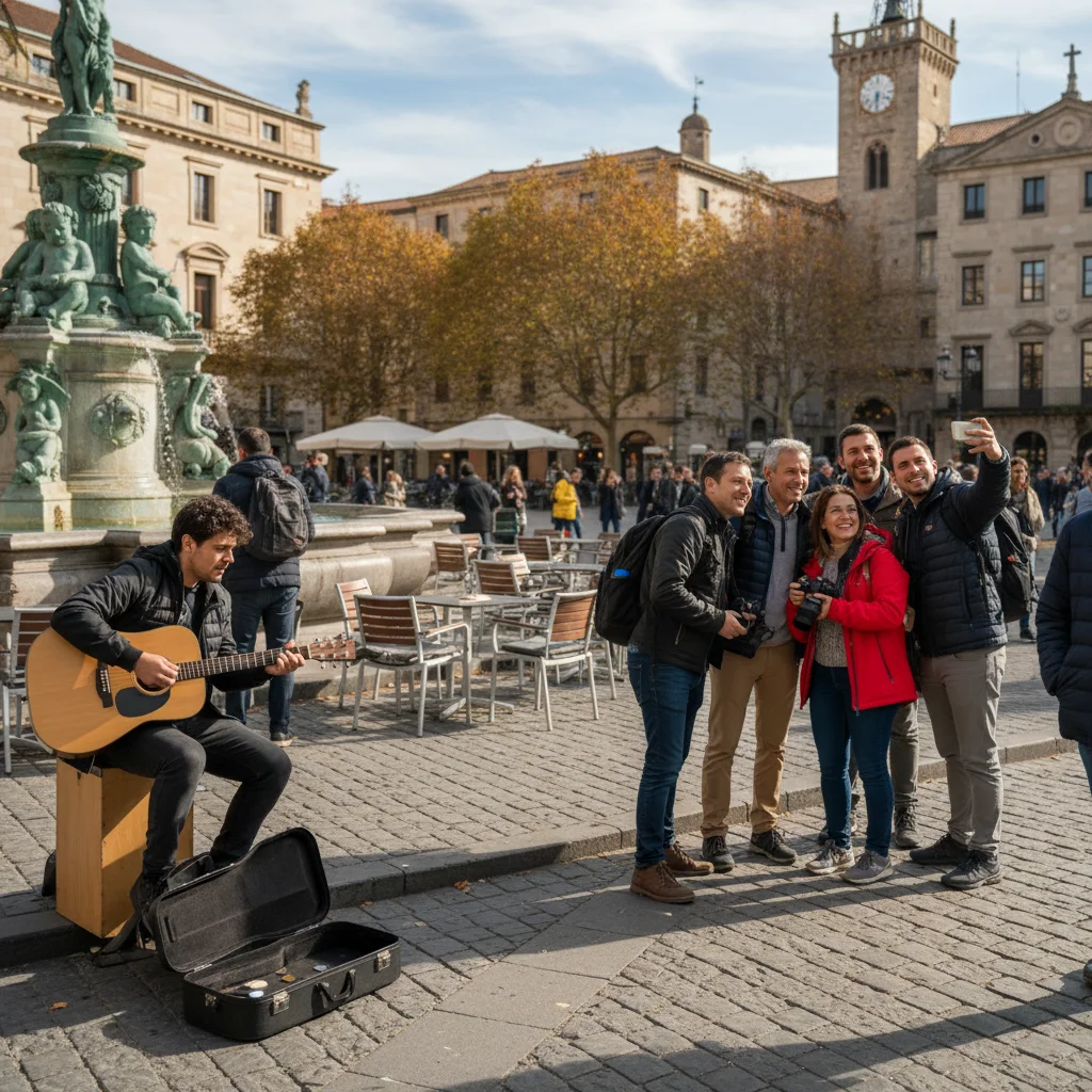 Tropical beach crowded with tourists in colorful swimwear