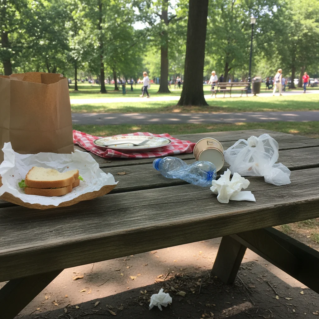 House front yard with fast food bag and paper litter