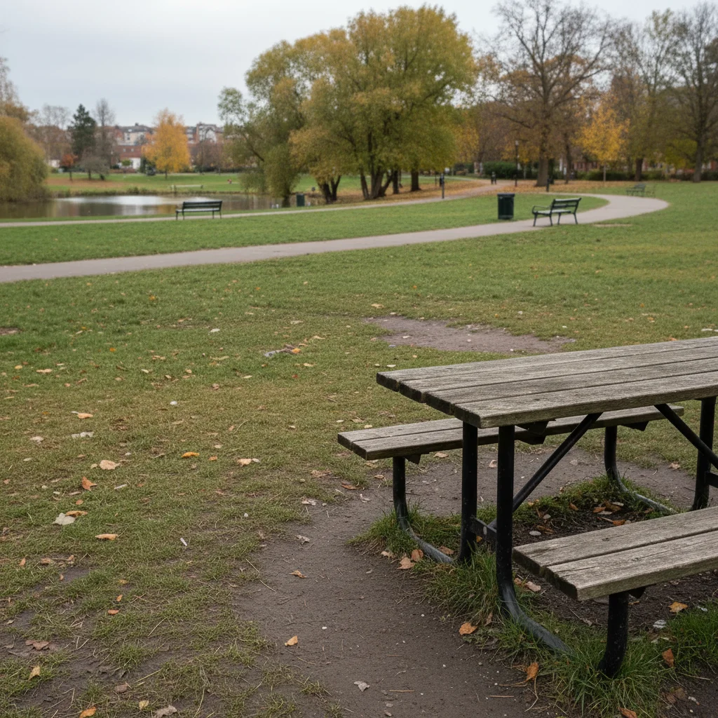 Clean park scene with litter removed and grass restored