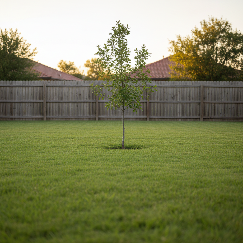 Yard with small tree in the center