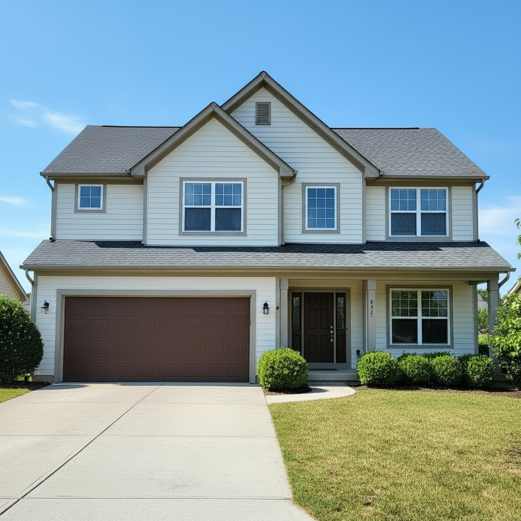 House with clean empty driveway