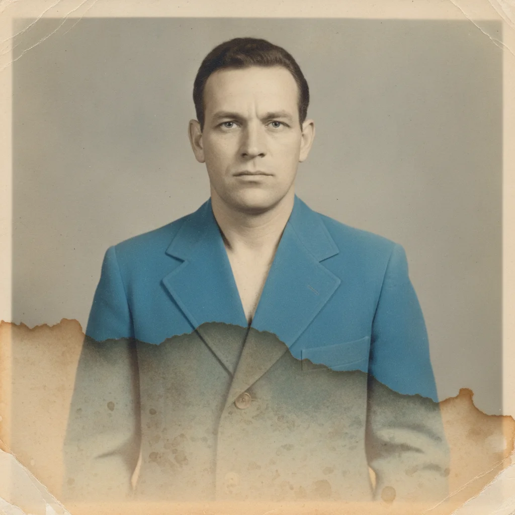 Vintage portrait with a hard brown water tide line across the lower half