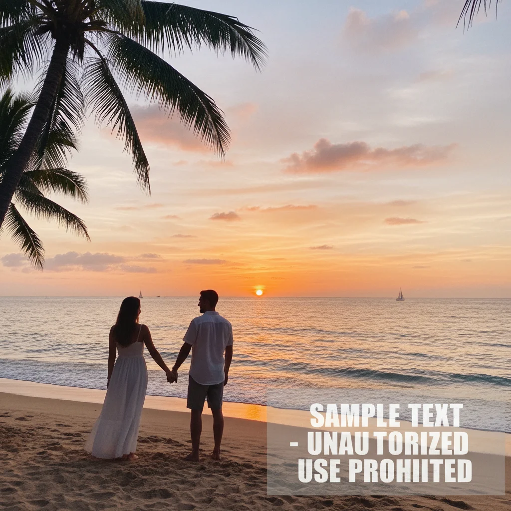 Beautiful beach sunset with SAMPLE watermark in corner