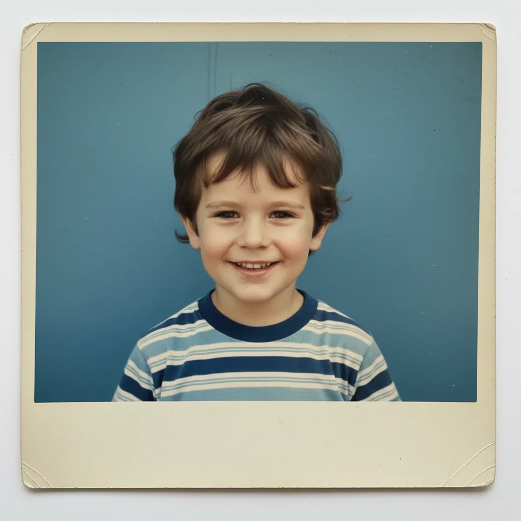 Same portrait with corner reconstructed and blue wall background filled in seamlessly