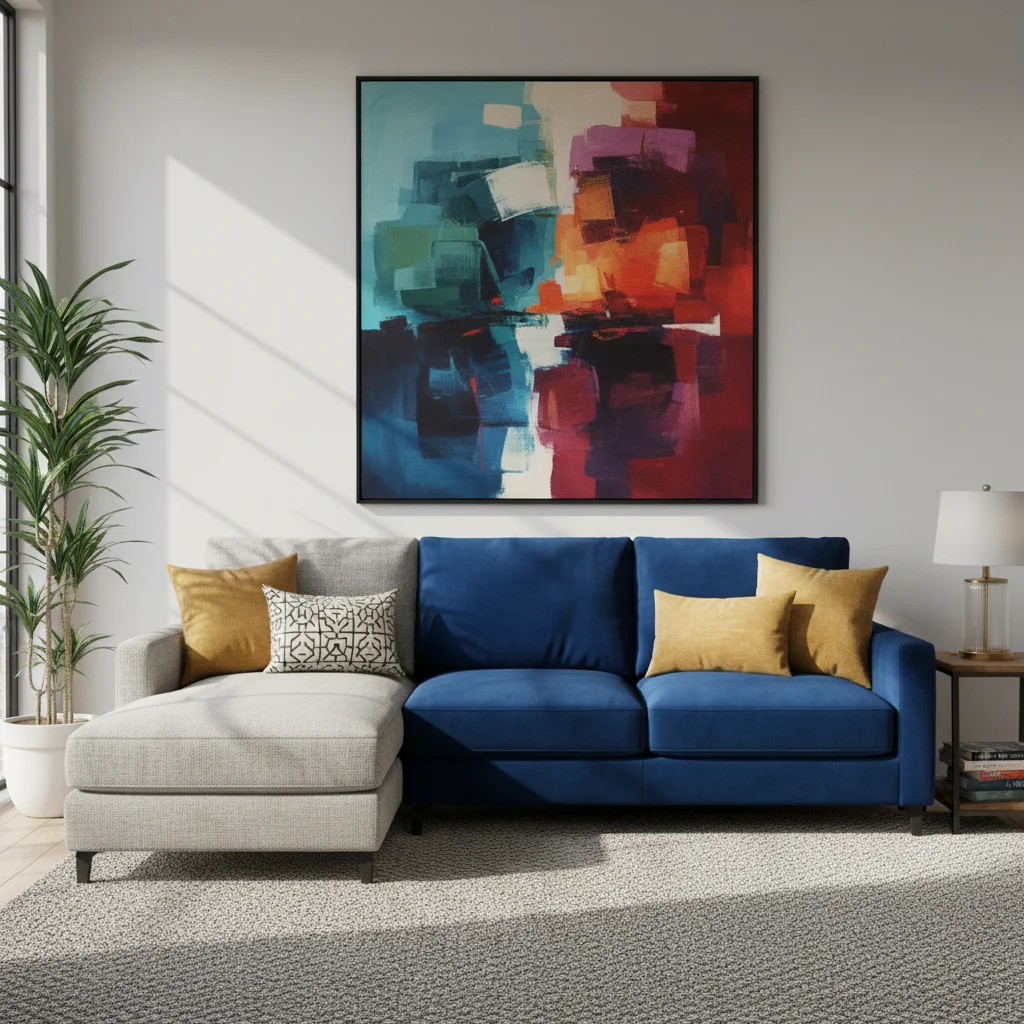 Living room with beige walls and neutral furniture
