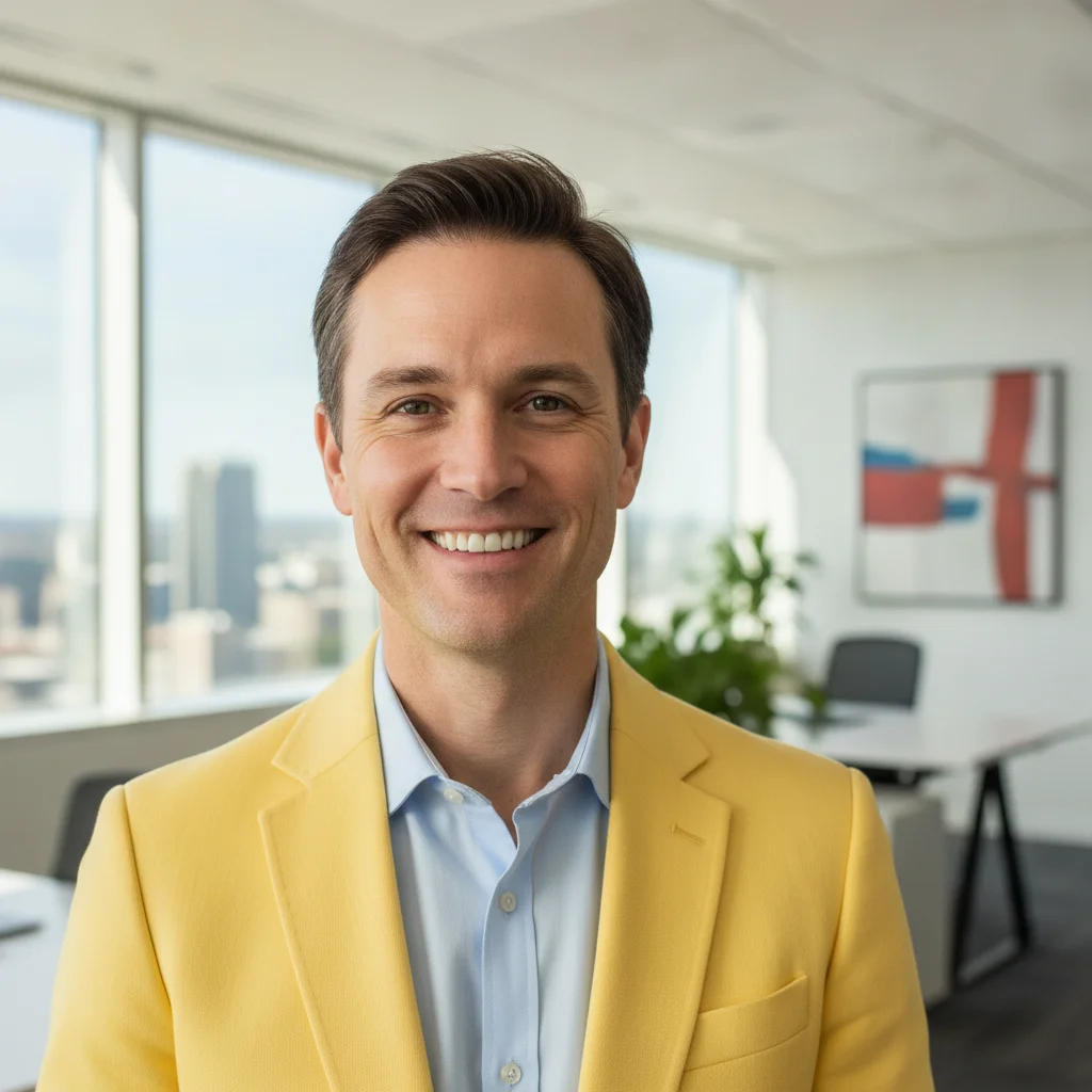 Reference photo of the same coworker smiling naturally