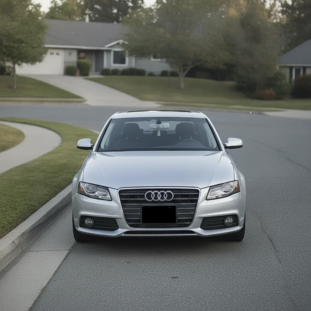 Same silver sedan with license plate replaced by a clean solid black rectangle