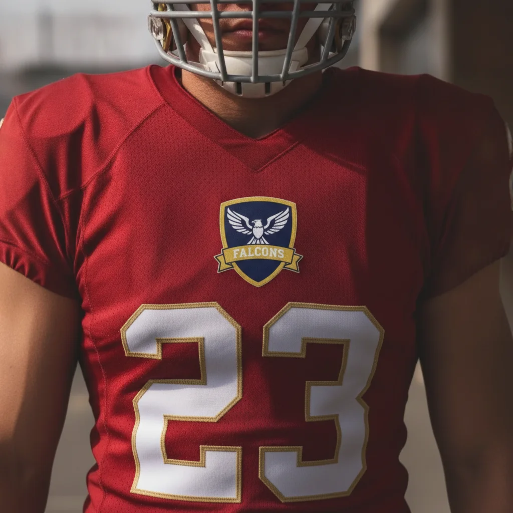 Same jersey with team logo replaced by new crest design, number unchanged