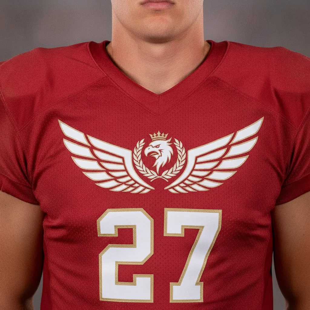 Same jersey with team logo replaced by new crest design, number unchanged